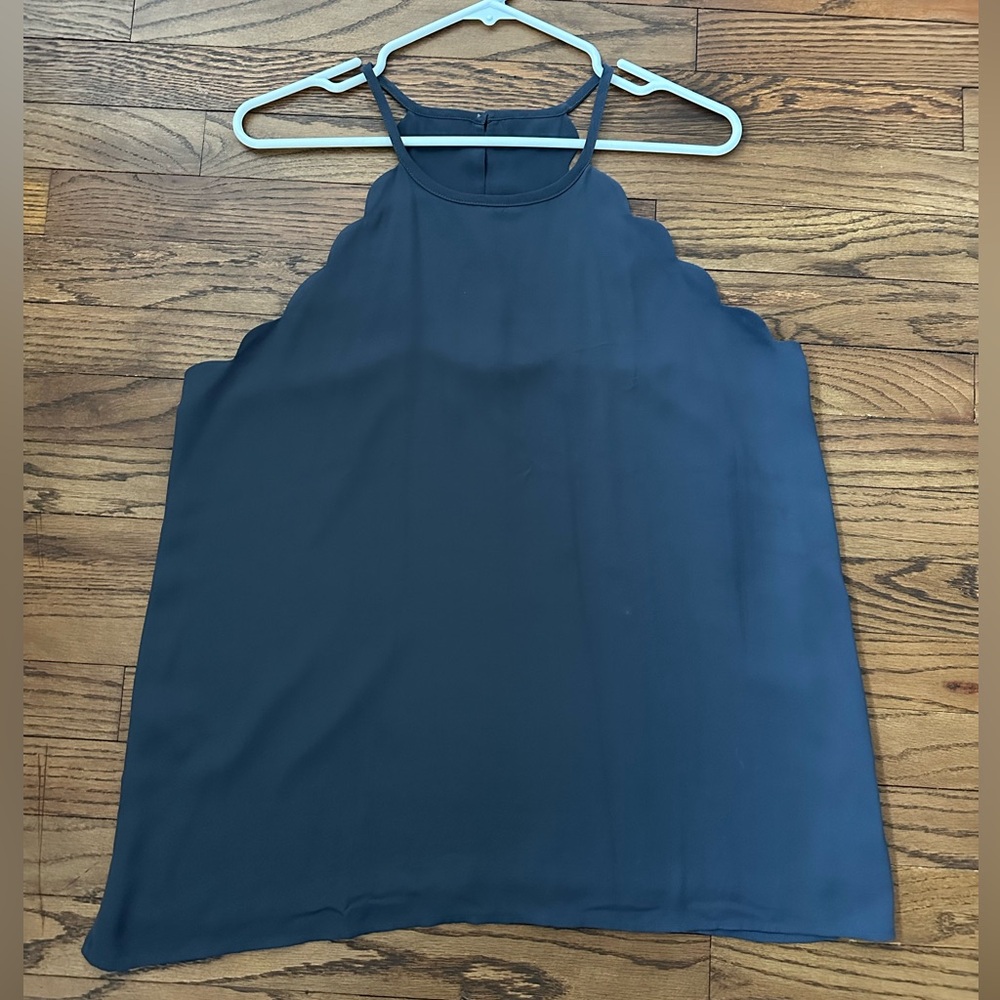 LOFT Scalloped Dark Grey Blouse